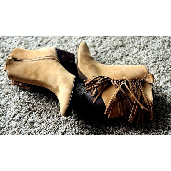 Mattise Brazil Western Festive Tan Leather-Suede Fringe Women Ankle Booties 7.5 - Picture 3 of 8